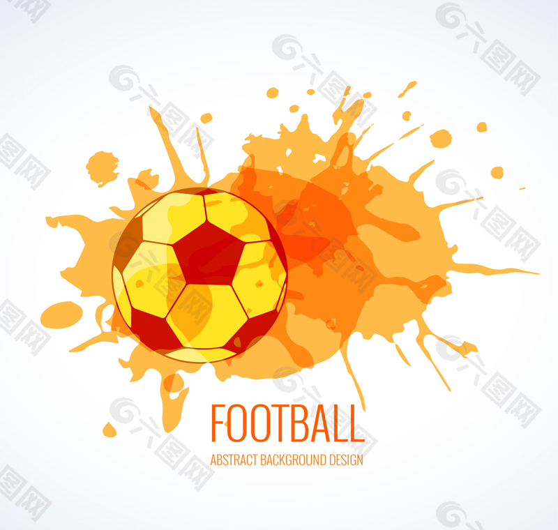 橙色水彩足球和墨迹矢量素材