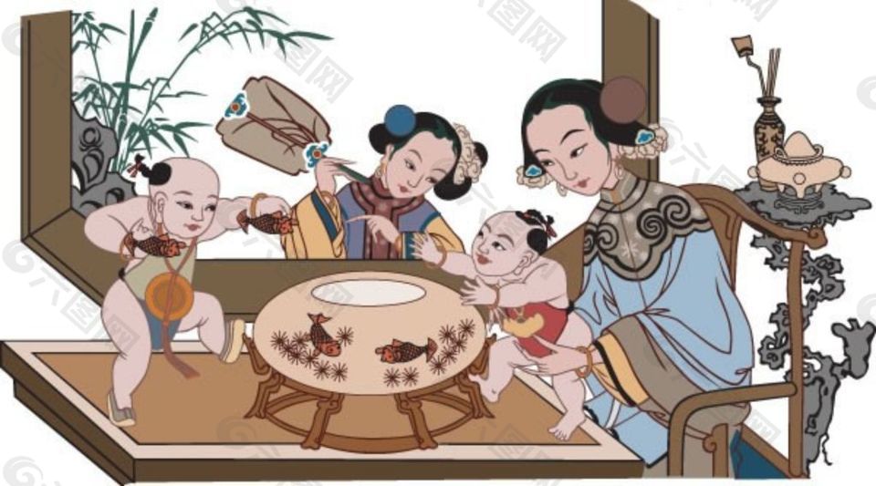 中国传统母子图矢量素材