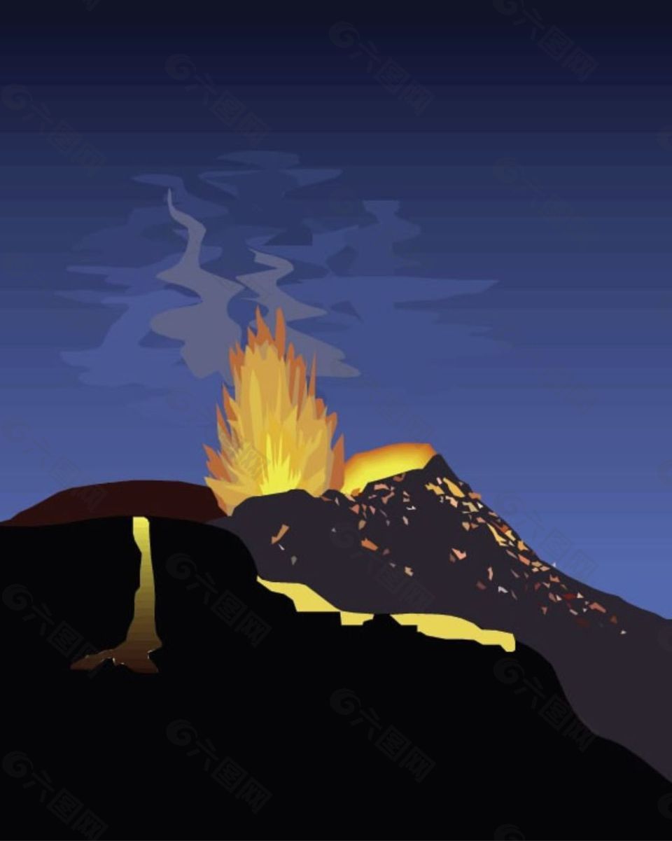 火山喷发景象矢量素材