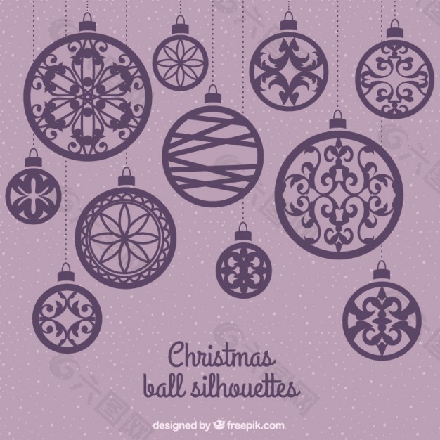 Purple christmas balls silhouettes