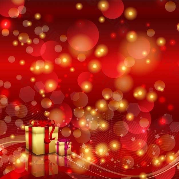 Christmas bokeh background with gifts