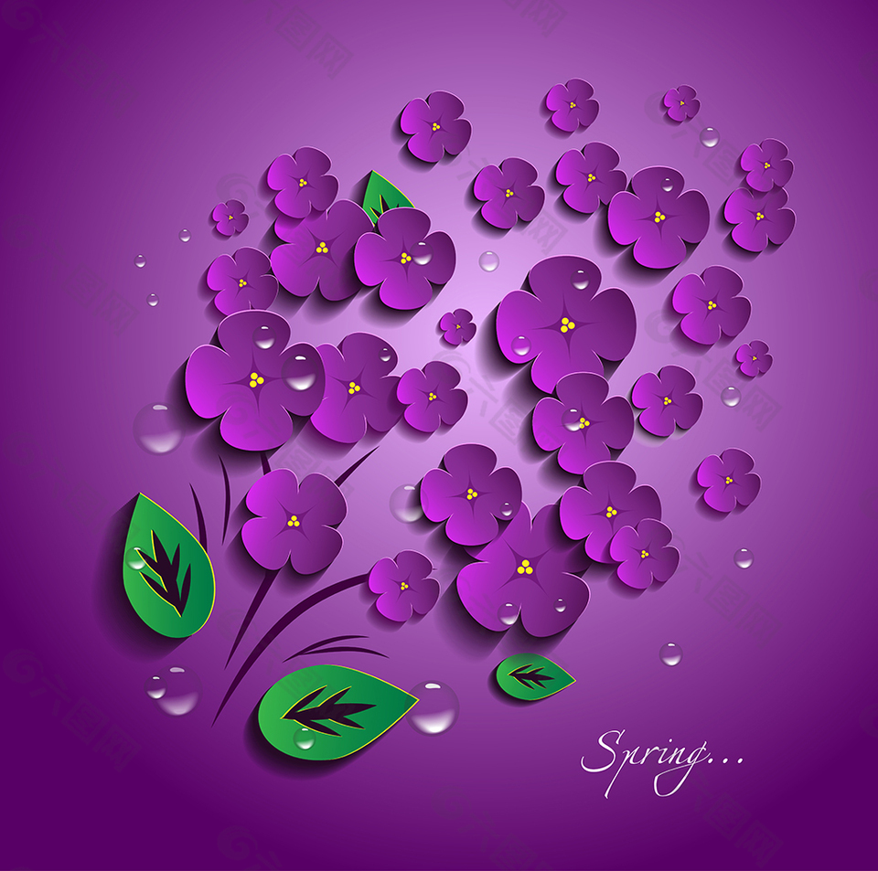 剪纸紫色立体花朵