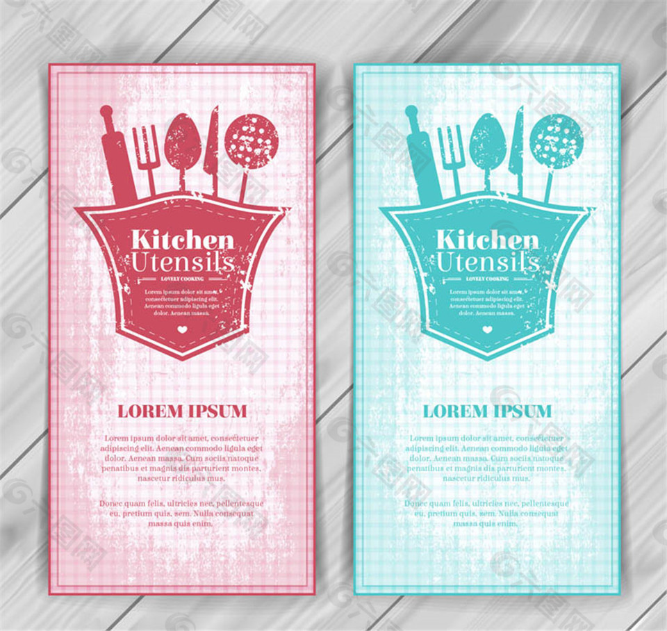 2款彩色厨房用品banner矢量图