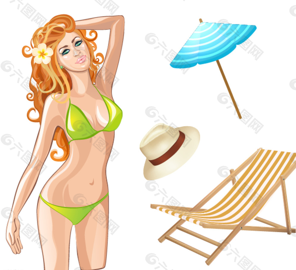 比基尼美女 躺椅 遮阳伞图片