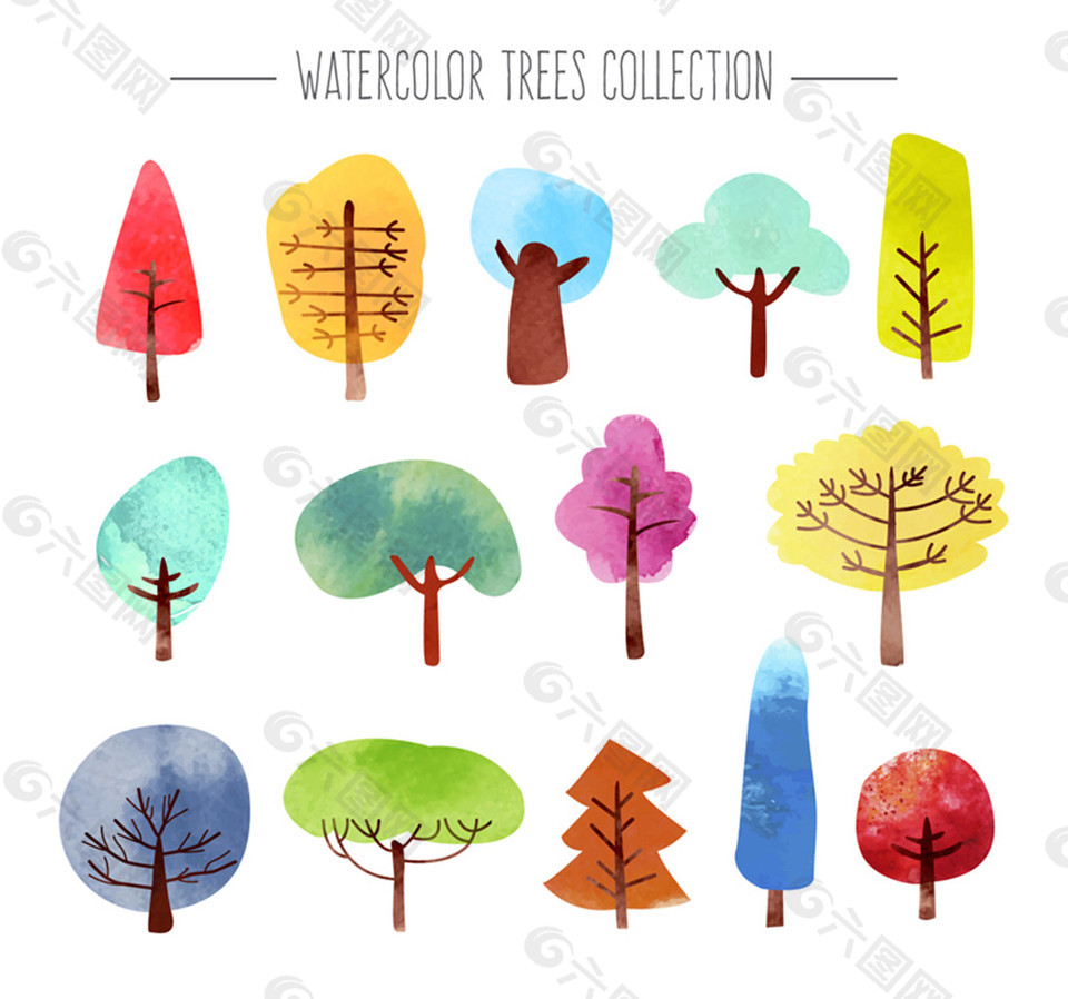 14款水彩树木设计矢量素材