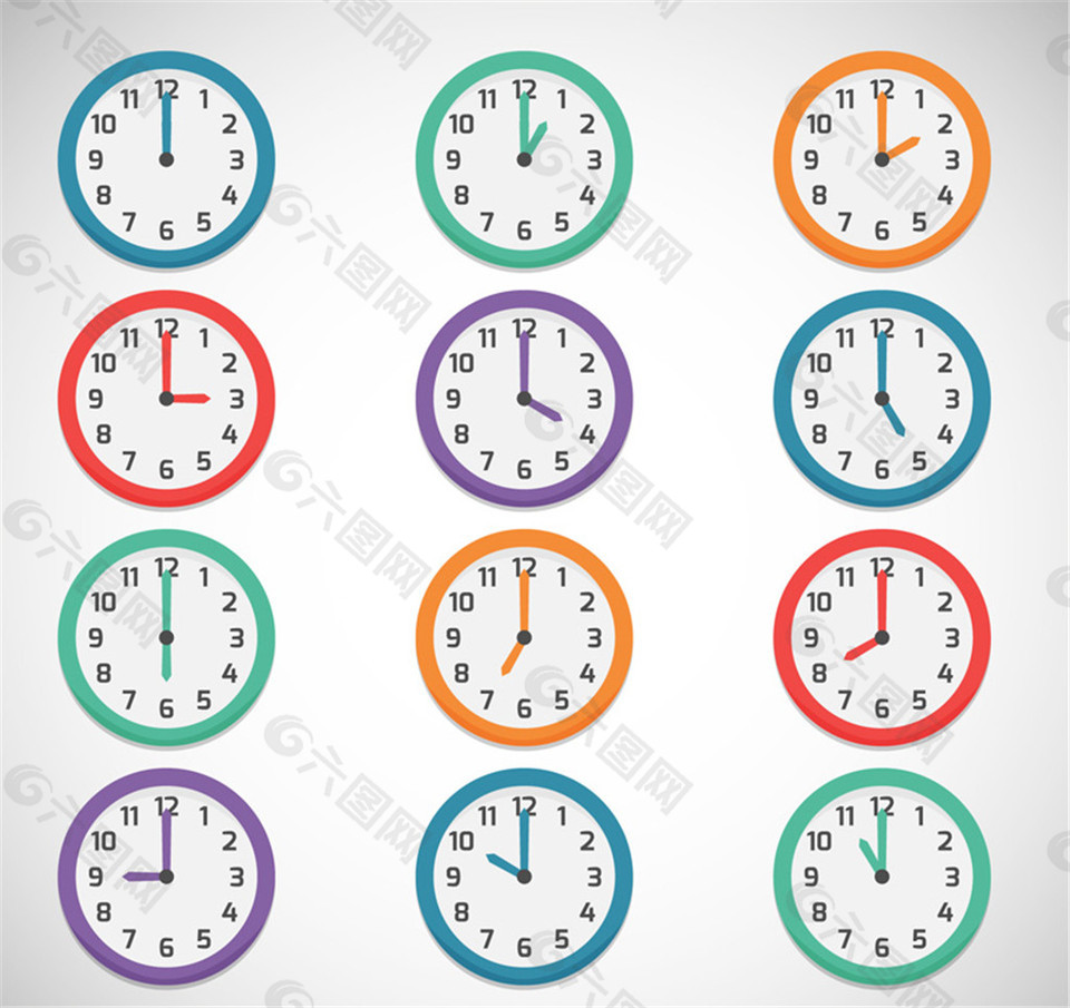 12款彩色时钟设计矢量素材