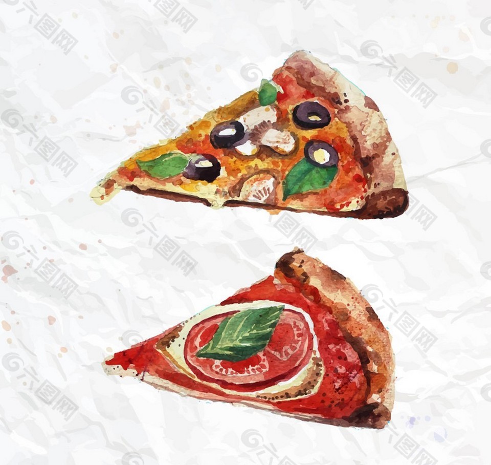 2款水彩绘三角披萨矢量素材