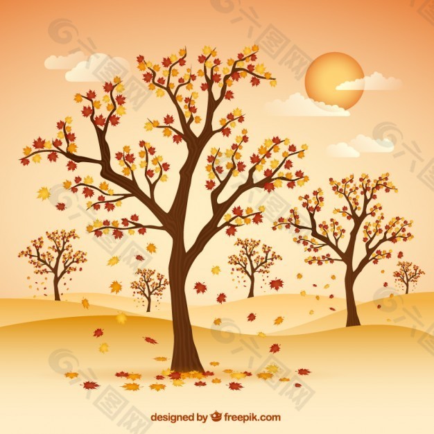 秋天的草地和树木