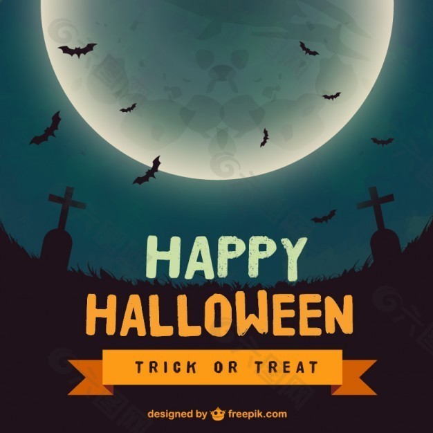 万圣节快乐的背景与一个大月亮