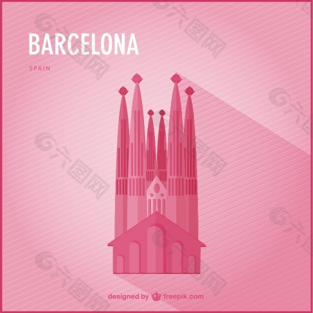粉色巴塞罗那背景与大教堂