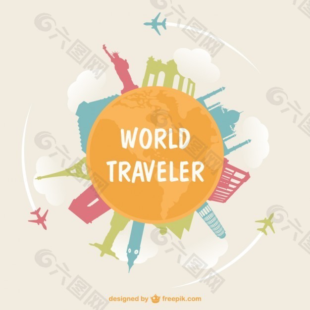 周游世界旅游概念插画