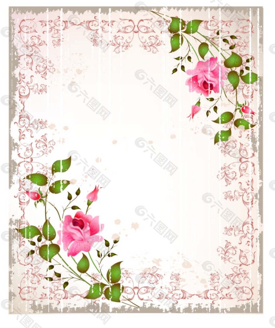 复古玫瑰花装饰边框