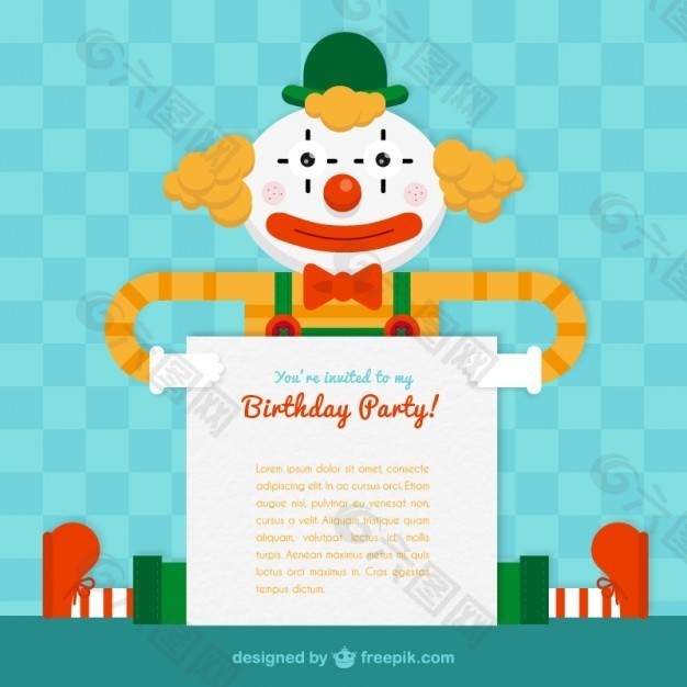 一个小丑生日聚会卡