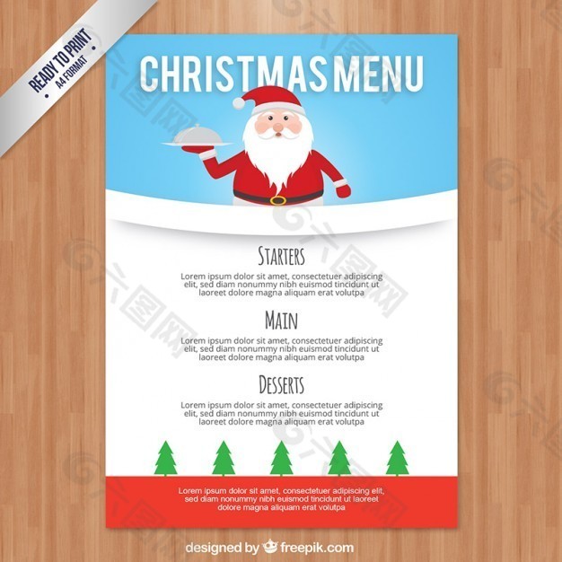 圣诞菜单模板与圣诞老人克劳斯