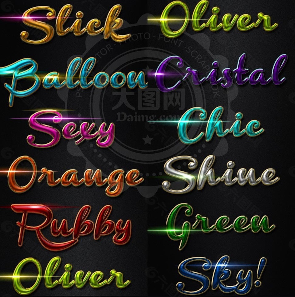 时尚的金属描边立体字样式