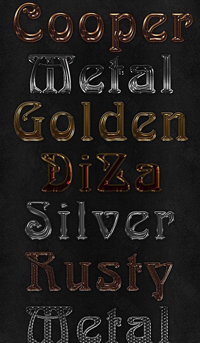 金属镏金字字体样式