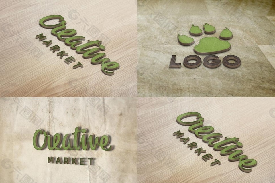 3款立体字和LOGO展示效果PSD模板