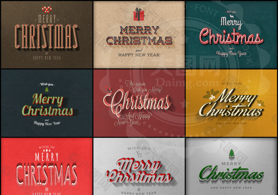 10复古风格的圣诞节立体字PSD模板