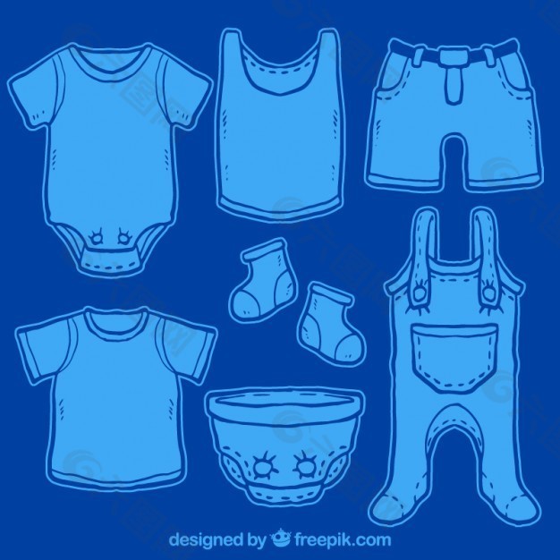 手绘的蓝色婴儿服装