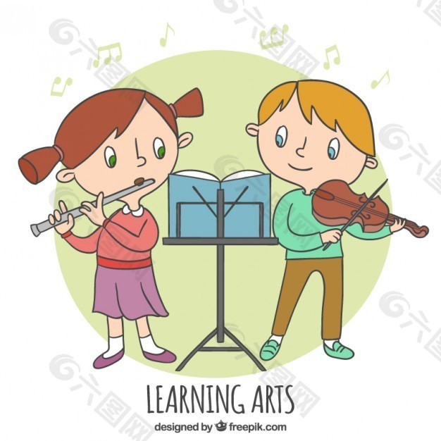 年轻的孩子们学习音乐
