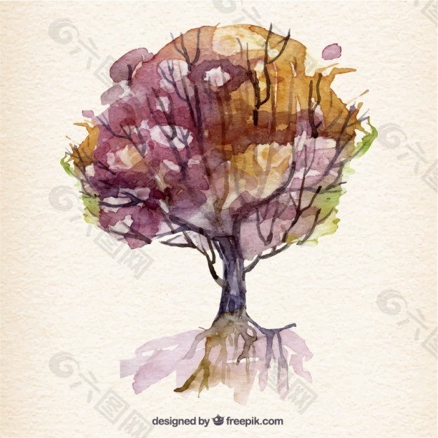 手绘紫色树