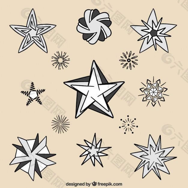 手工绘制的星星在不同形状的集合
