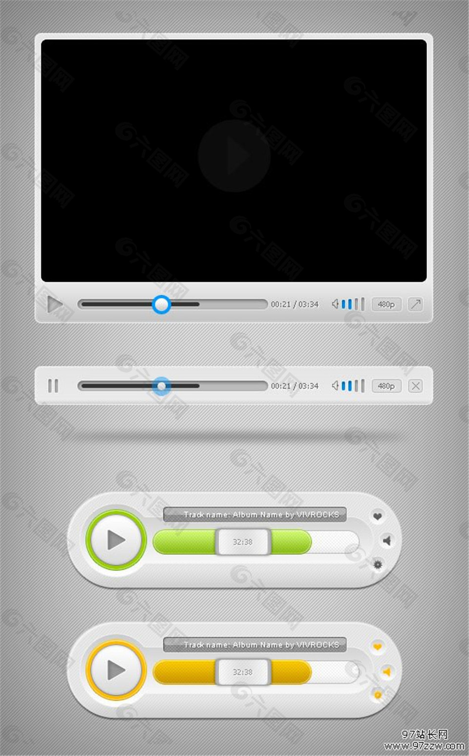 漂亮的視頻播放器和音樂播放器psd素材