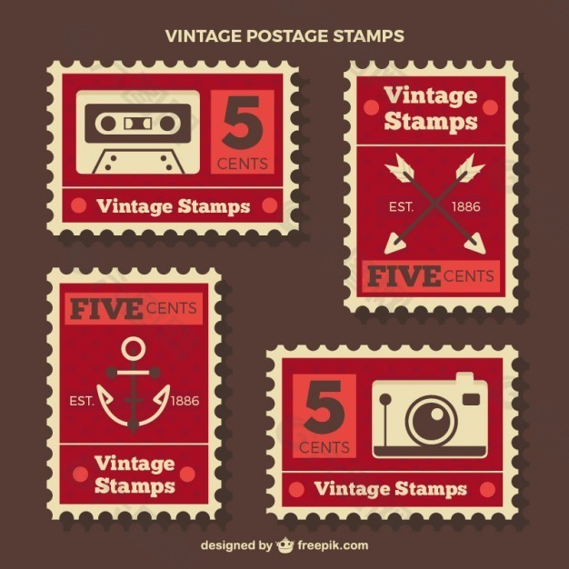 老式设计中的红色邮票