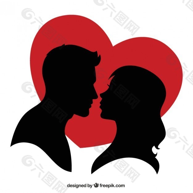 一对夫妇和一个红色的心的轮廓