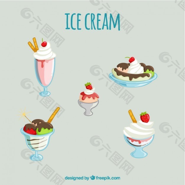 各种美味的冰淇淋甜点