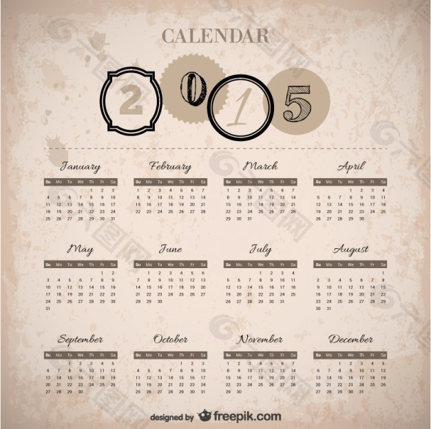 2015年份的日历