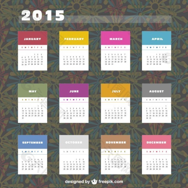 2015日历与彩色标签