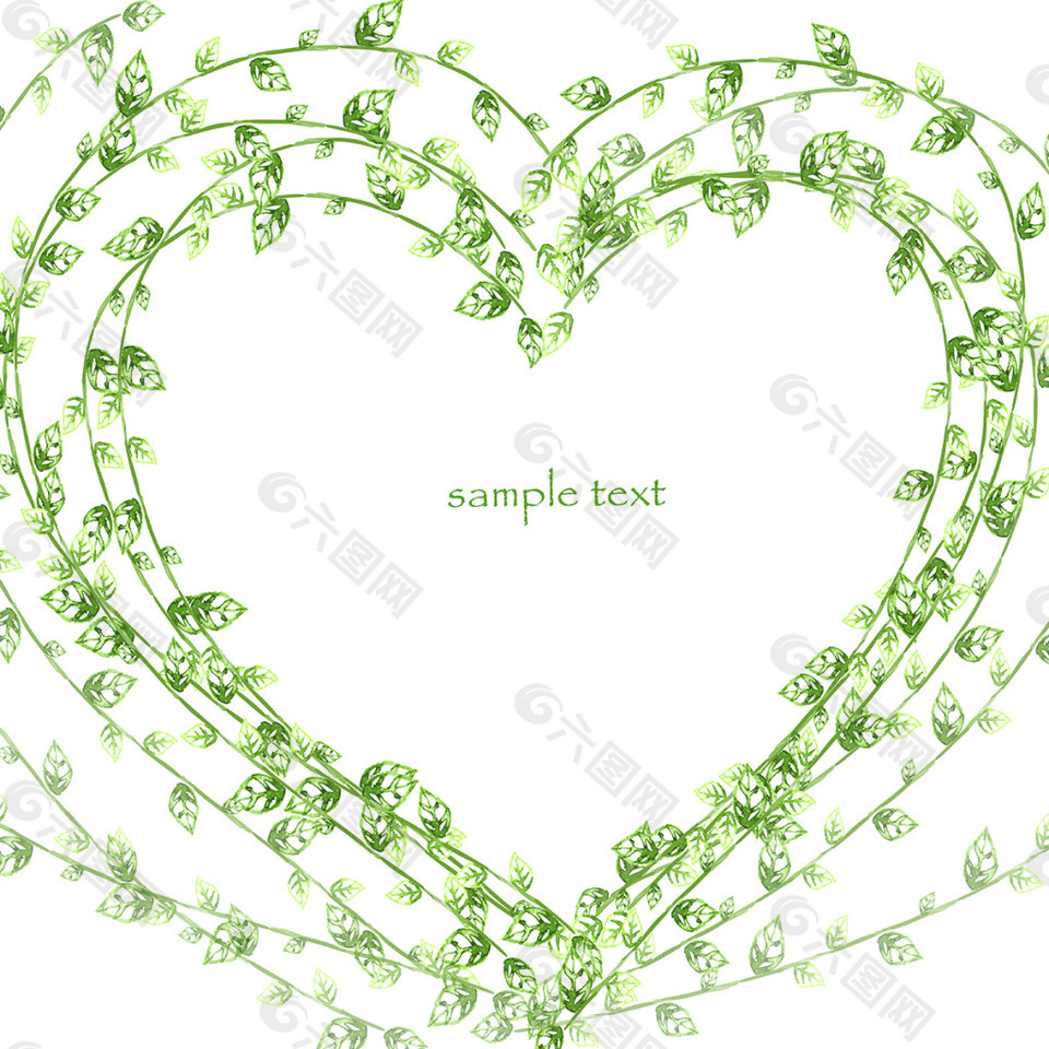绿色叶子装饰心形边框PSD分层素材