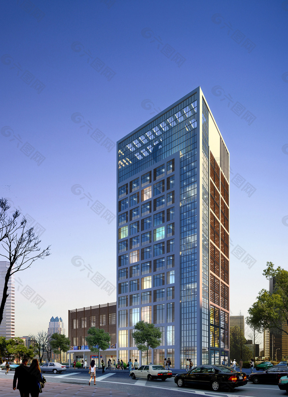 蓝天城市写字楼效果图PSD分层素材