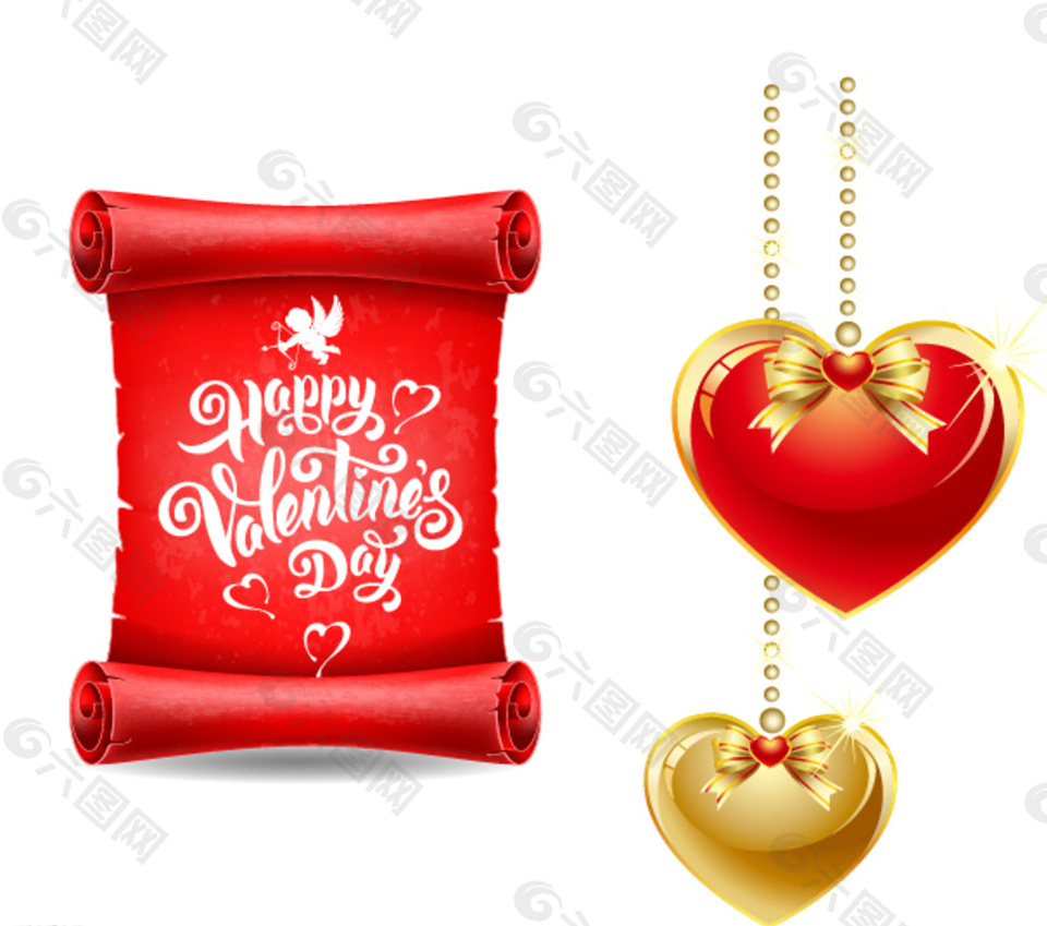 红色卷轴 心形挂件图片