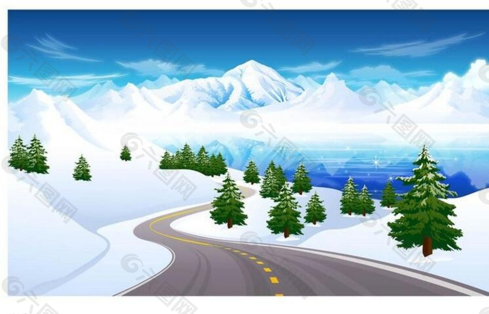 公路雪山矢量背景图片