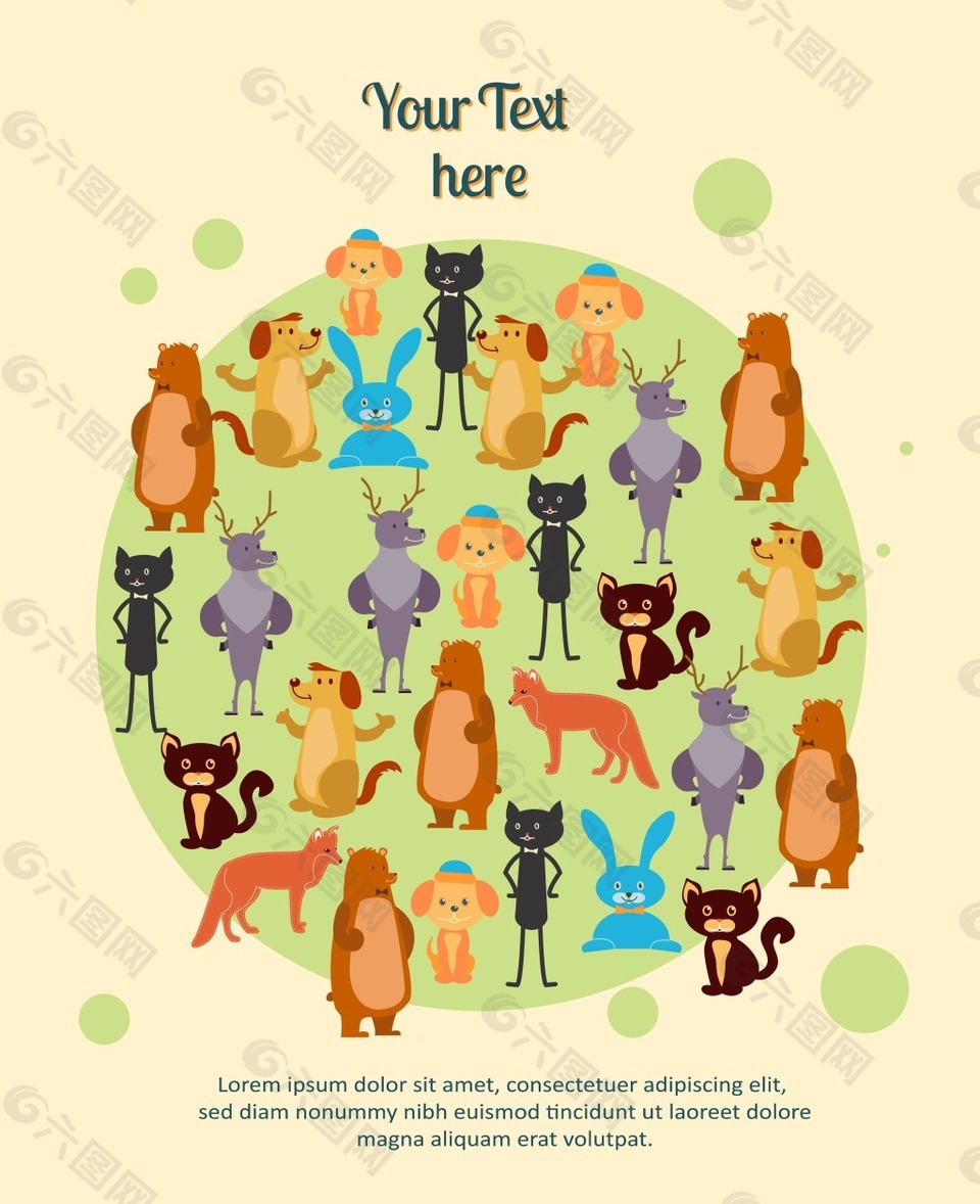 卡通矢量小动物圆形海报
