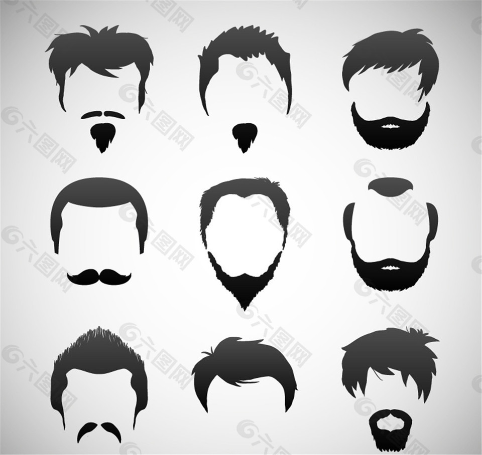 9款男子发式和胡子设计矢量图