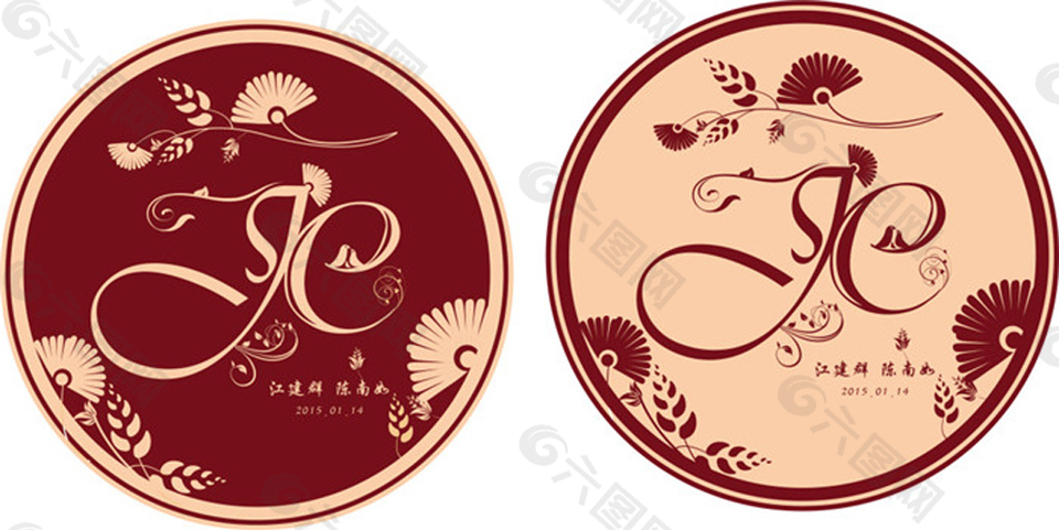 2款复古朱红色婚礼logo
