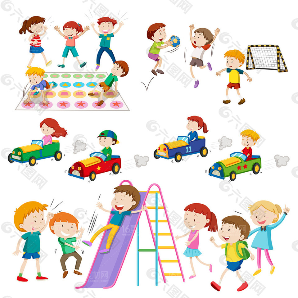玩具车滑梯可爱的卡通儿童插画