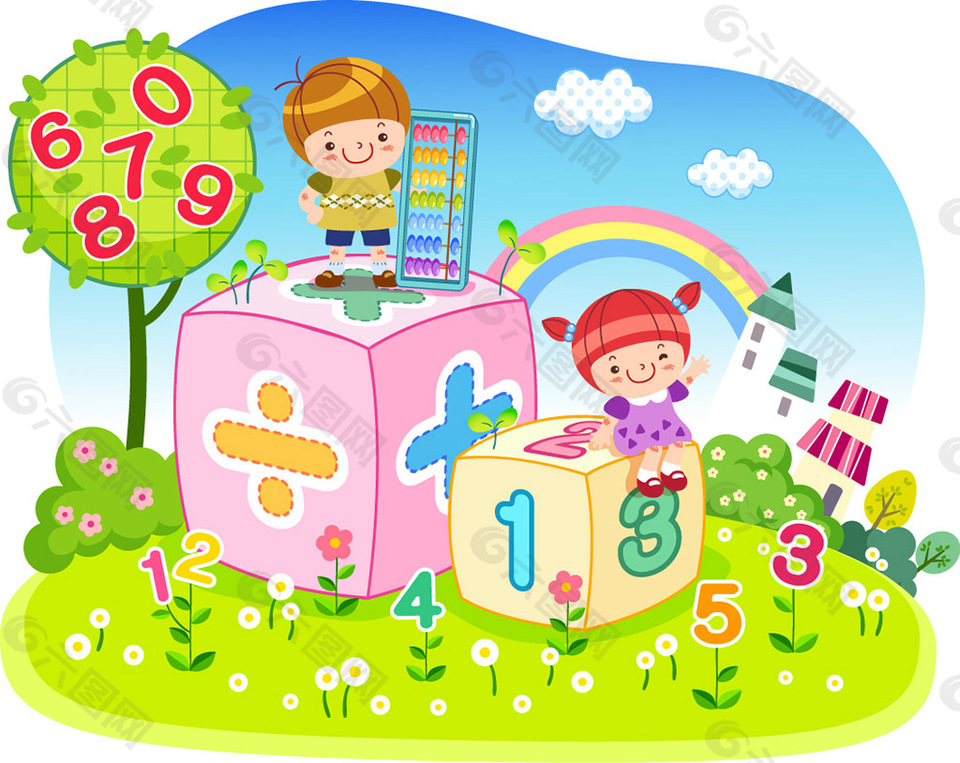 儿童数字画卡通矢量素材