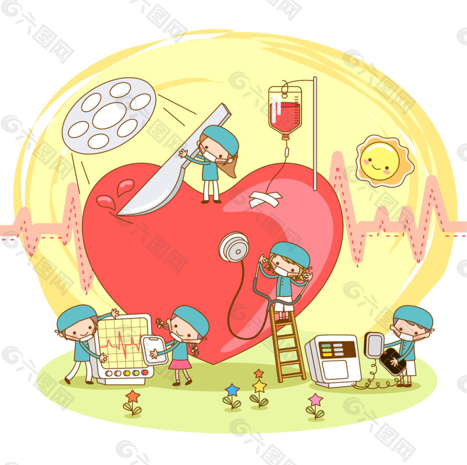 卡通矢量医院素材 心脏检查