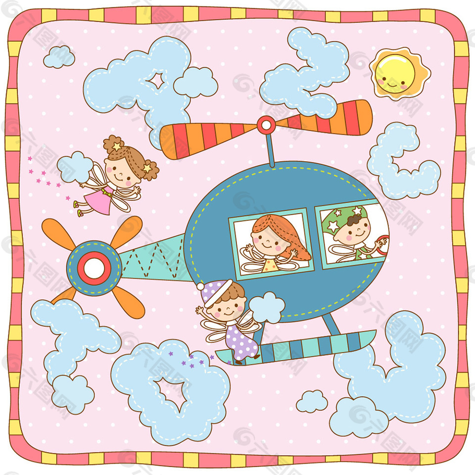 直升飞机 韩风卡通儿童矢量素材