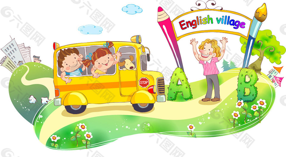 英语夏令营 卡通儿童矢量素材