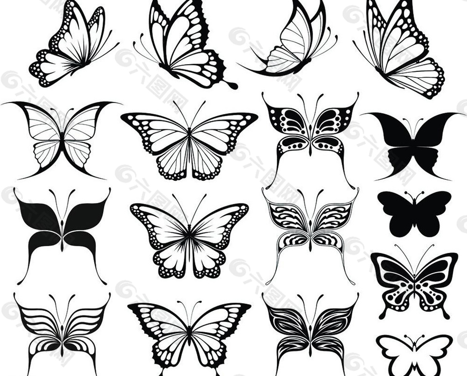 黑白蝴蝶图案花纹