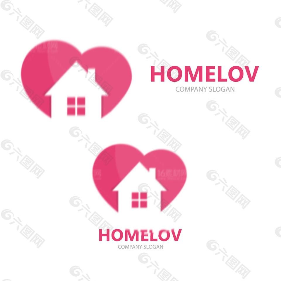爱心房子个性logo设计矢量