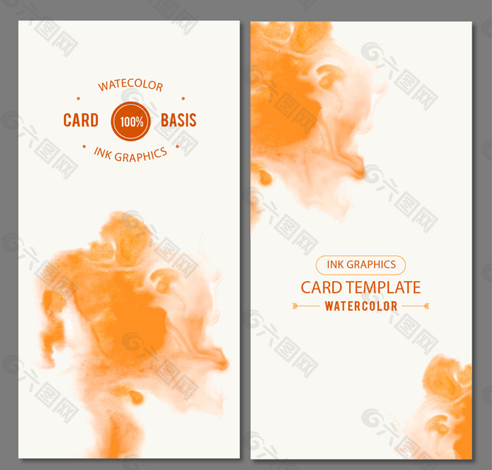 橙色水彩卡片矢量素材