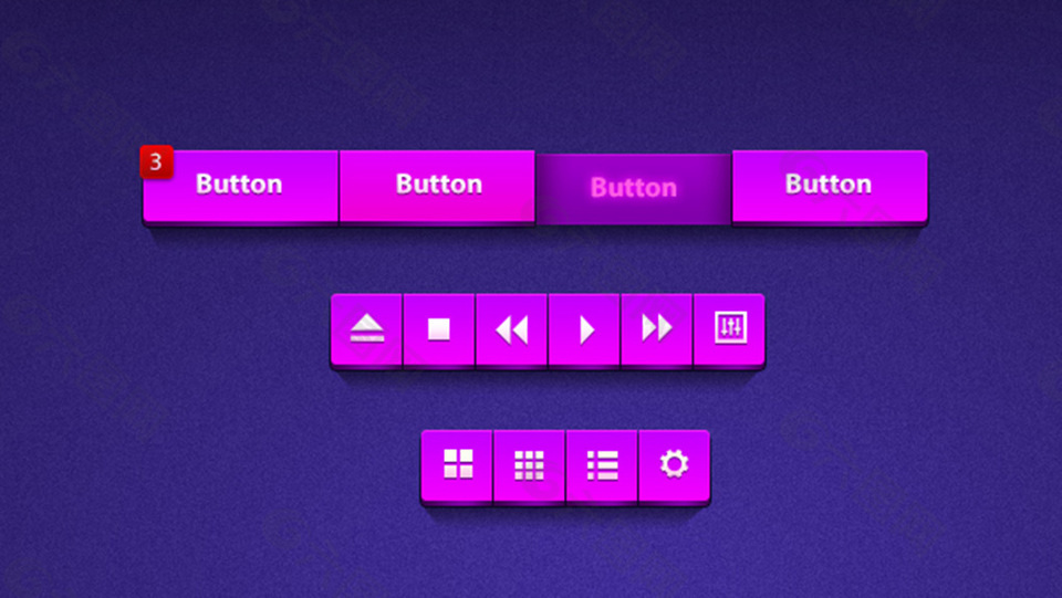 立体紫色UI工具包PSD分层素材