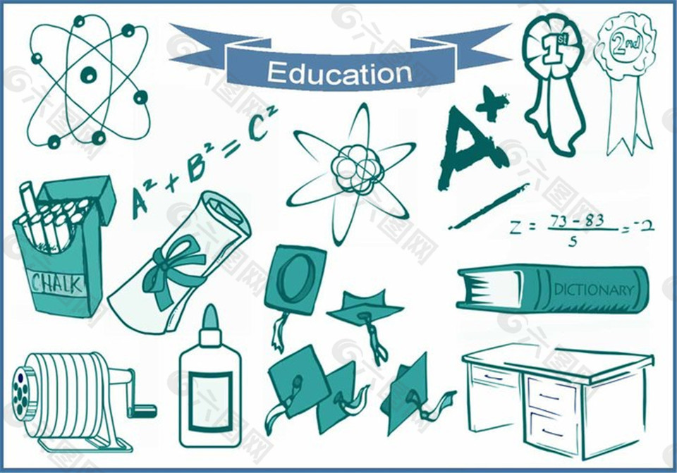 20种教育、教学、学校、学习相关元素的图形ps笔刷下载