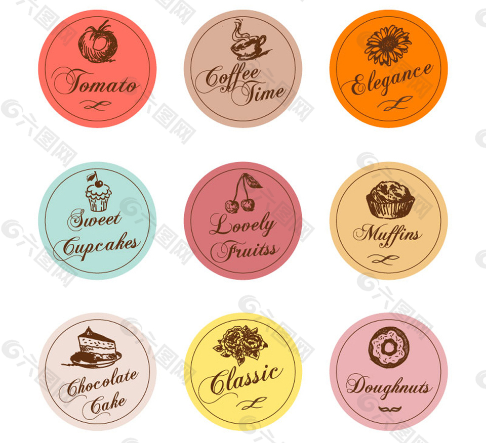 手绘食物标签矢量